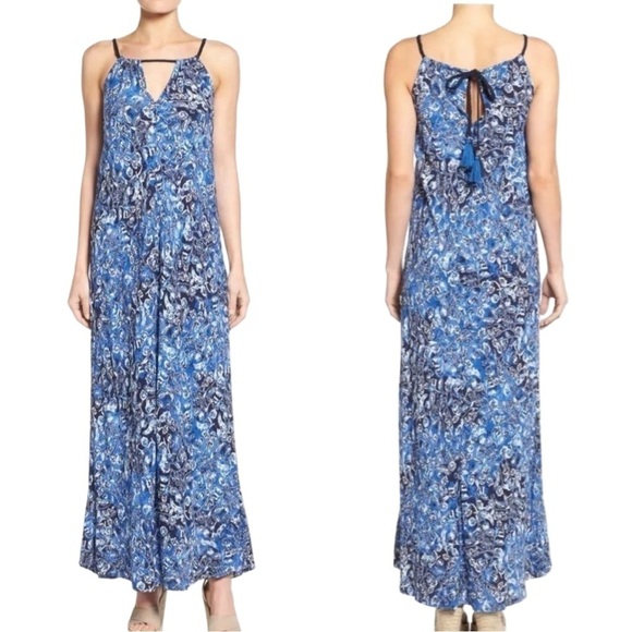 Lucky Brand Dresses & Skirts - NWT LUCKY BRAND Indigo Floral Maxi Dress Boho Tassel Beach Dress Cover Up Size S